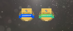 award images for comparably best company leadership and comparably best company for career growth